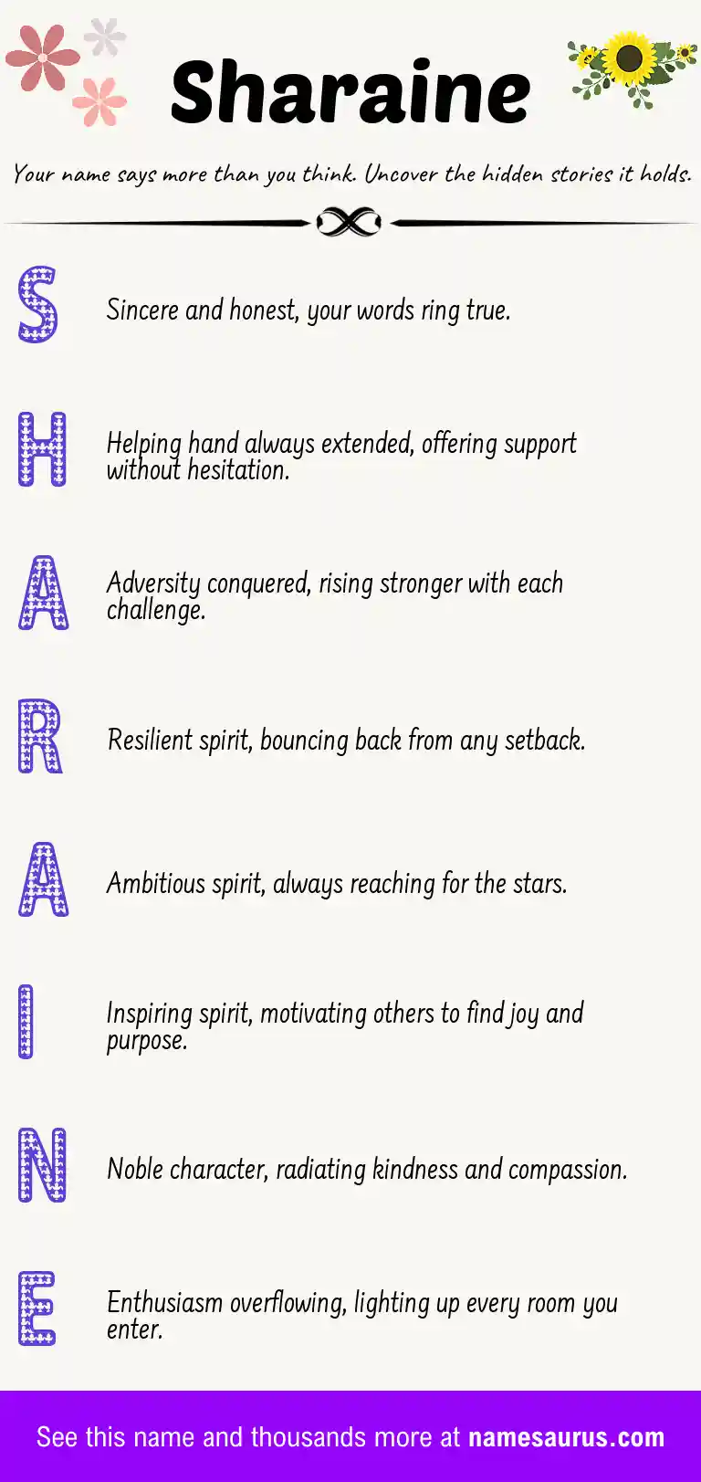 Acrostic poem about Sharaine.