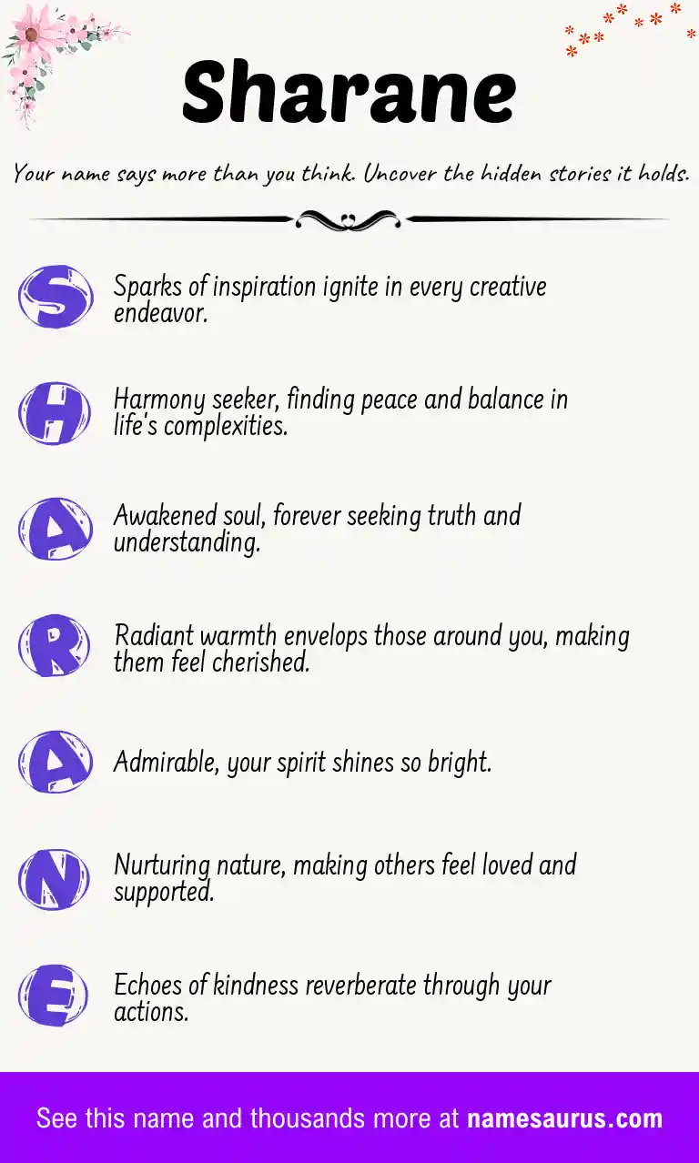 Acrostic poem about Sharane.