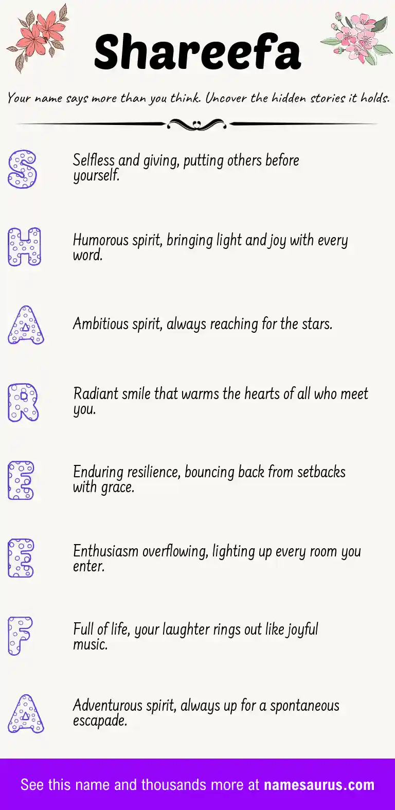 Acrostic poem about Shareefa.