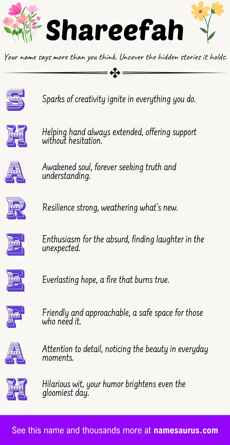Acrostic poem about Shareefah.
