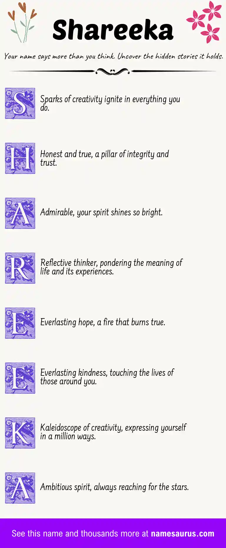 Acrostic poem about Shareeka.