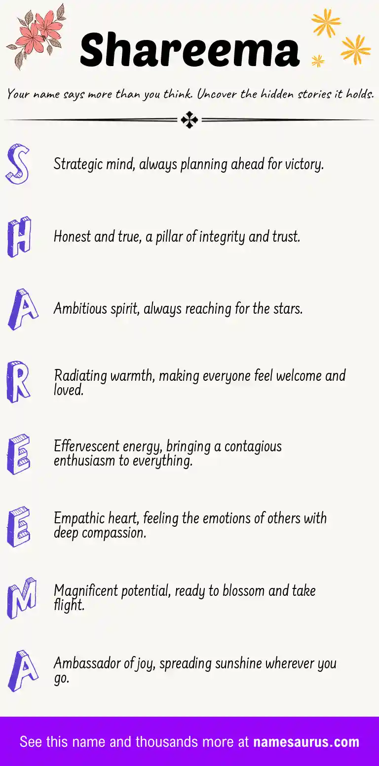 Acrostic poem about Shareema.