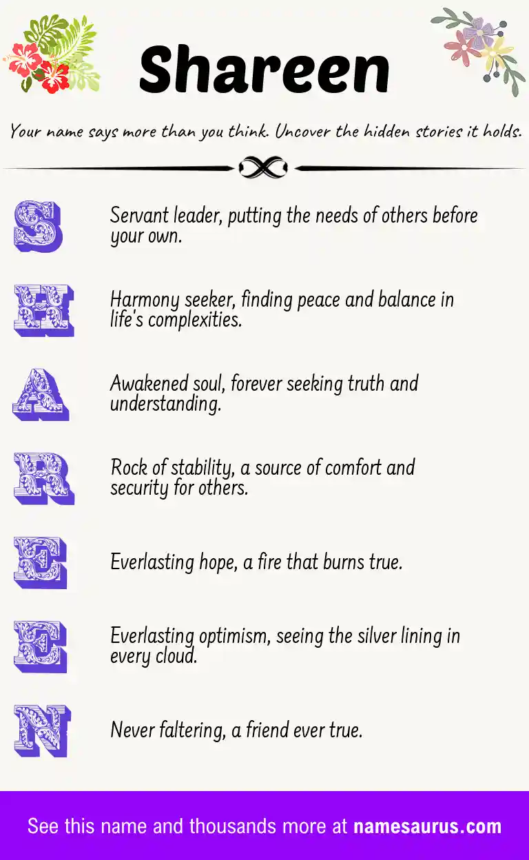 Acrostic poem about Shareen.