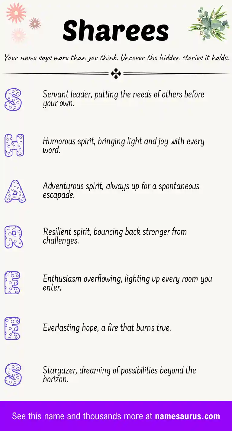 Acrostic poem about Sharees.