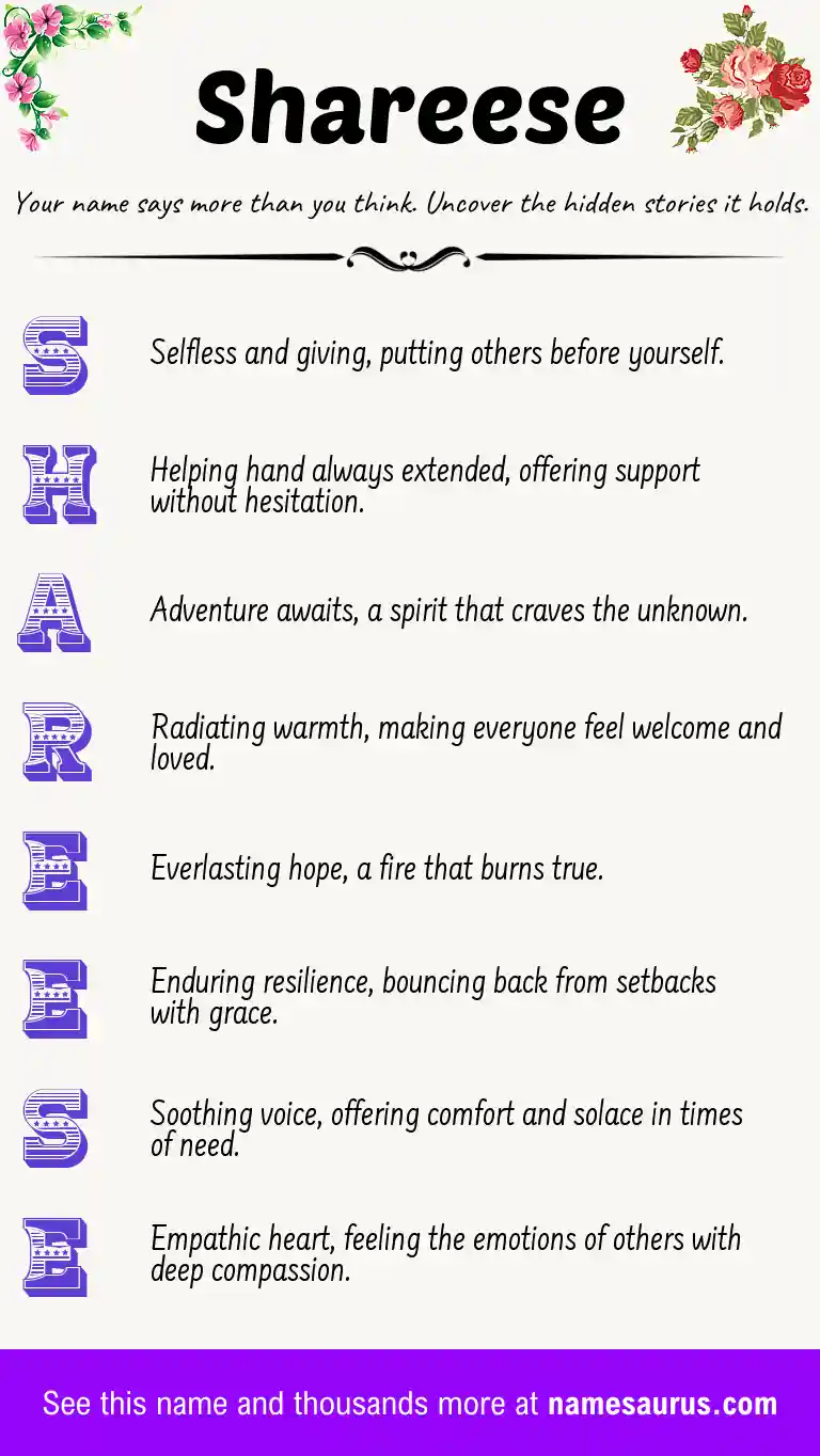 Acrostic poem about Shareese.