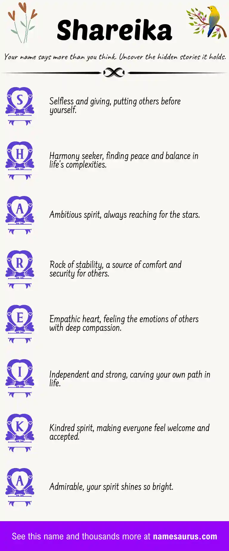 Acrostic poem about Shareika.