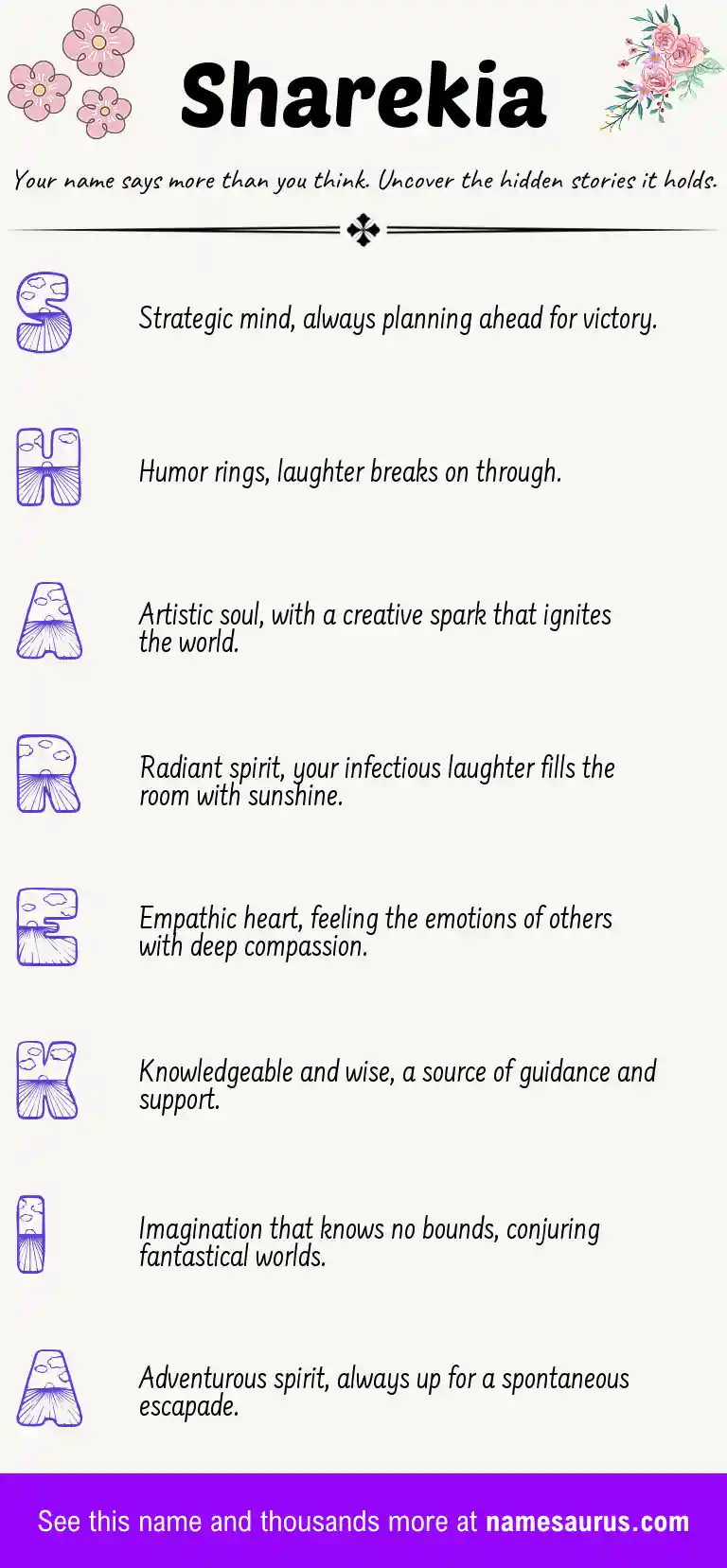 Acrostic poem about Sharekia.