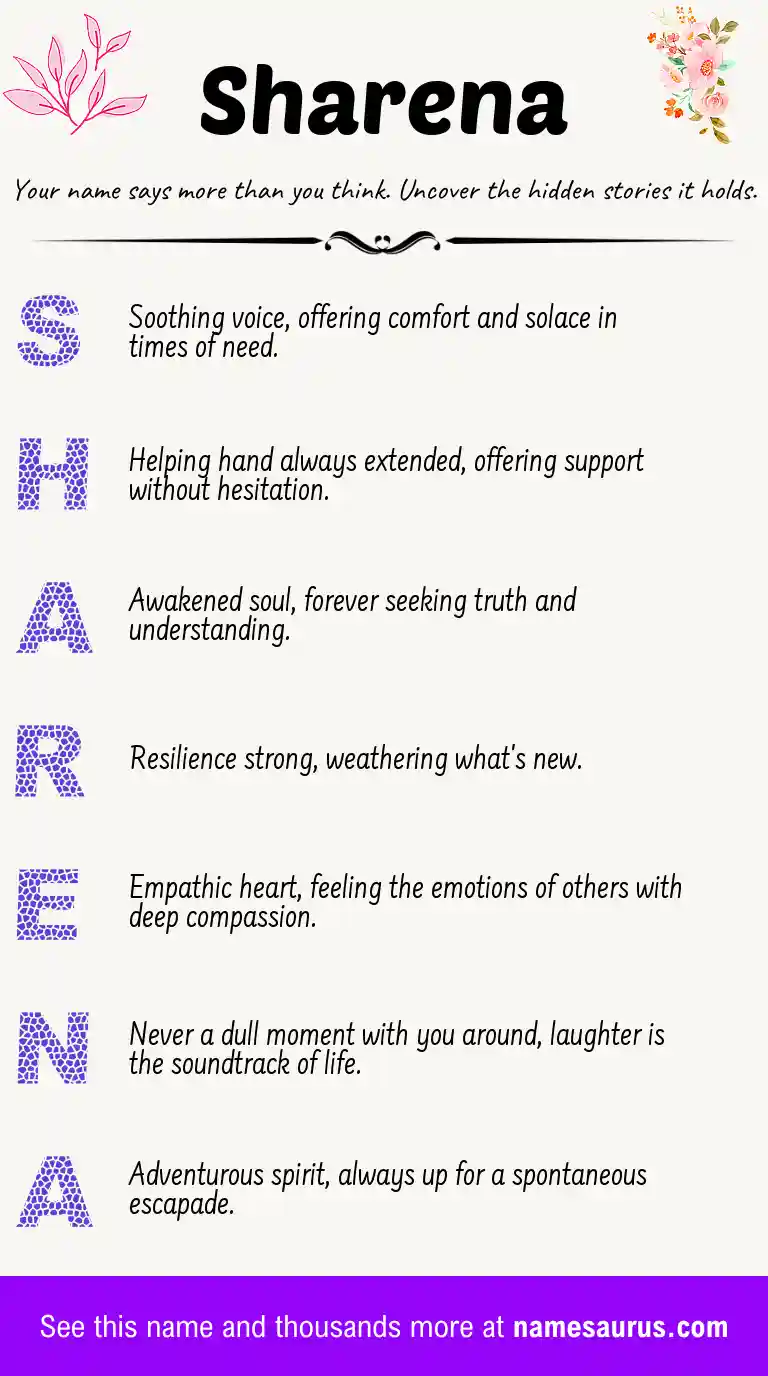 Acrostic poem about Sharena.