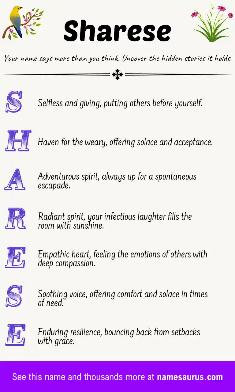 Acrostic poem about Sharese.