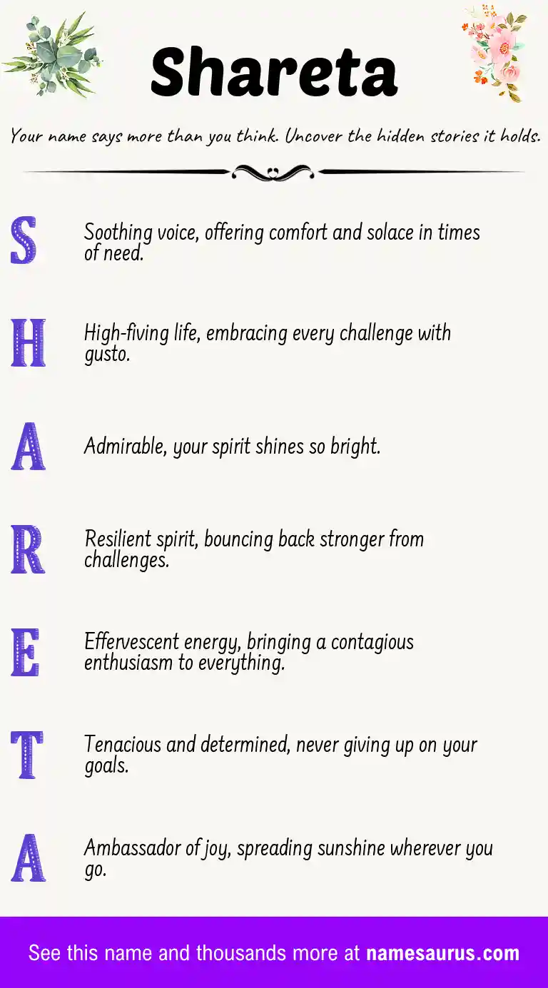 Acrostic poem about Shareta.