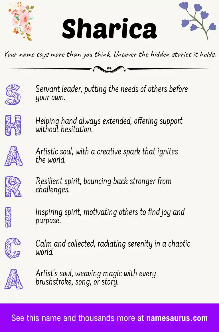 Acrostic poem about Sharica.