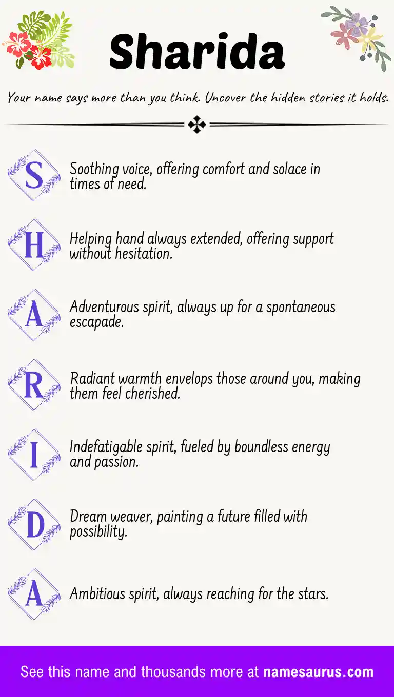 Acrostic poem about Sharida.