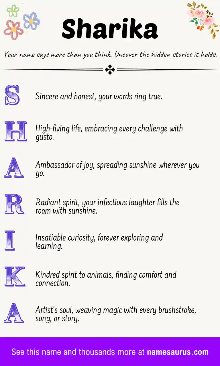 Acrostic poem about Sharika.
