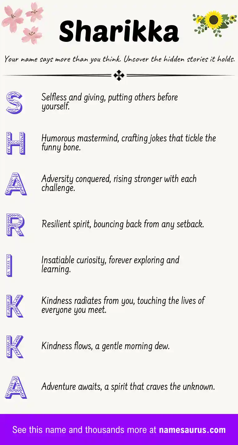 Acrostic poem about Sharikka.