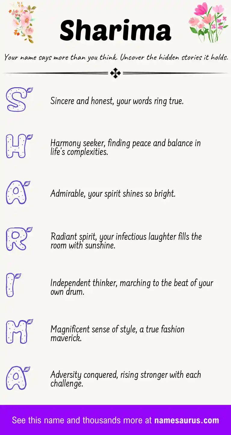 Acrostic poem about Sharima.