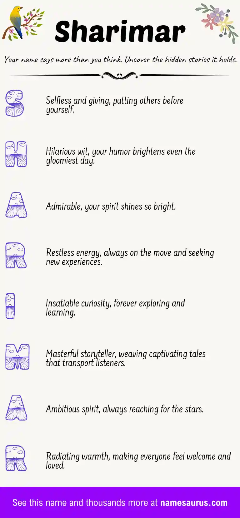 Acrostic poem about Sharimar.