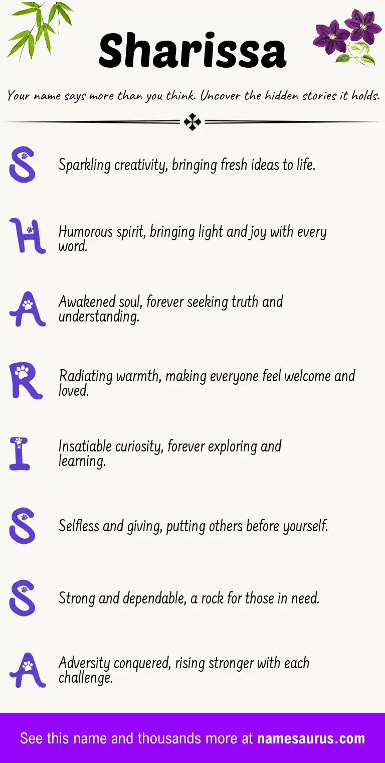 Acrostic poem about Sharissa.
