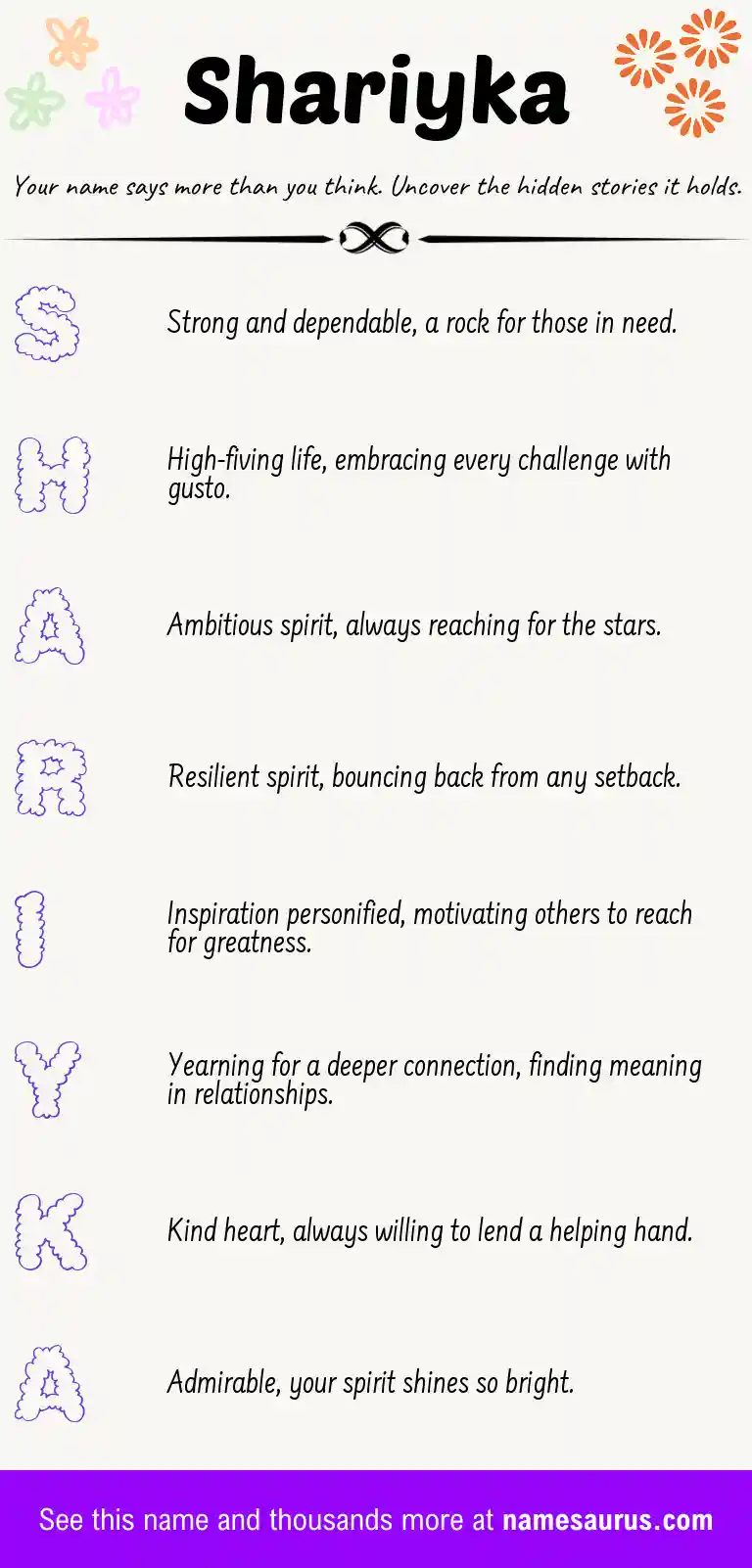 Acrostic poem about Shariyka.