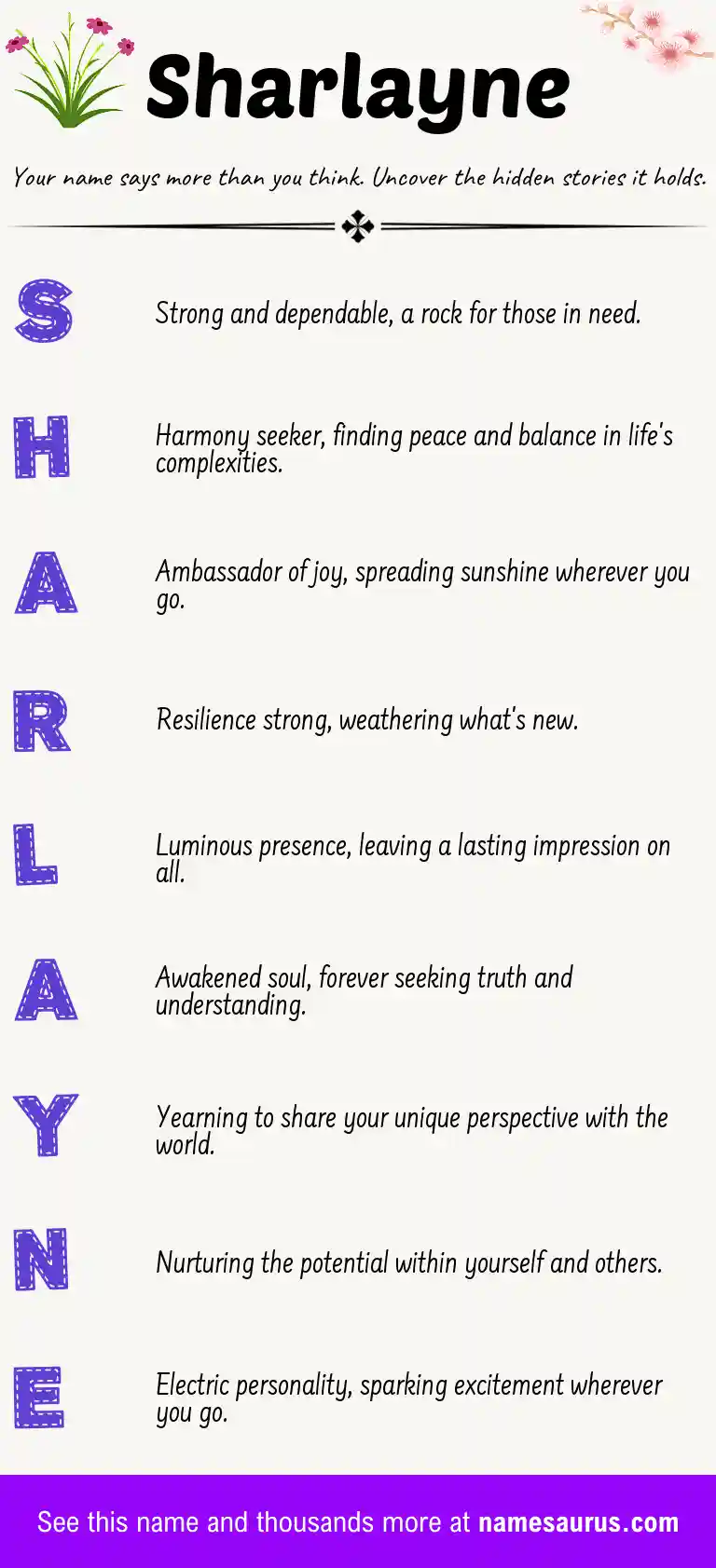 Acrostic poem about Sharlayne.