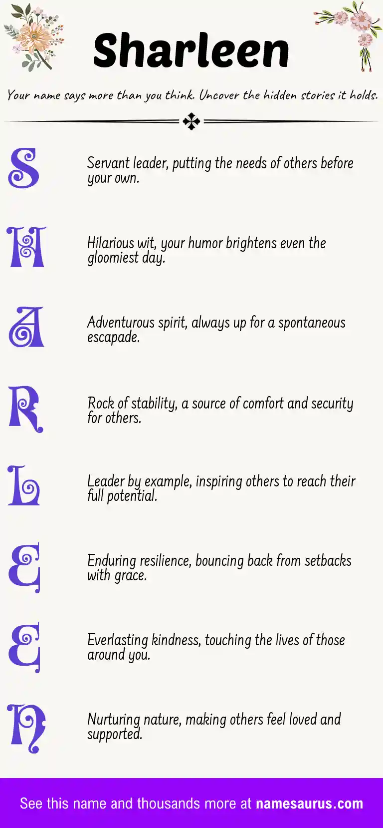 Acrostic poem about Sharleen.