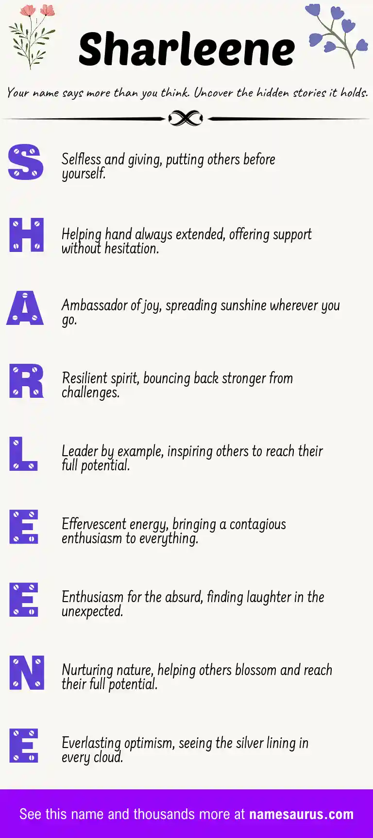 Acrostic poem about Sharleene.