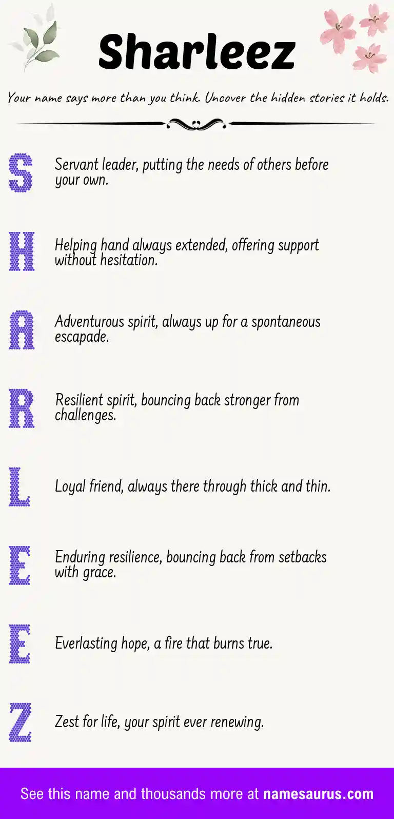 Acrostic poem about Sharleez.
