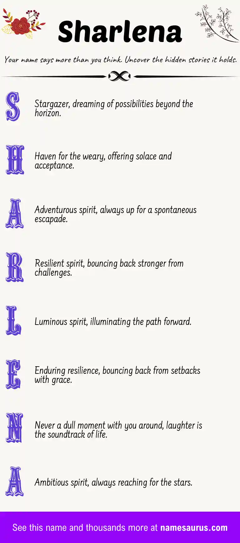 Acrostic poem about Sharlena.