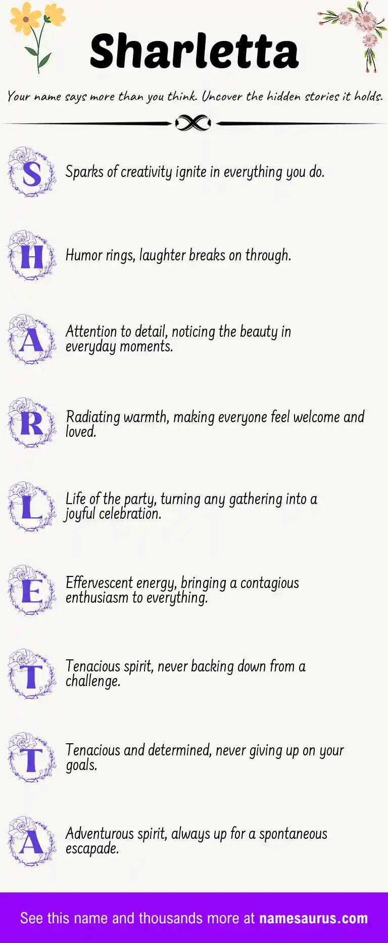Acrostic poem about Sharletta.