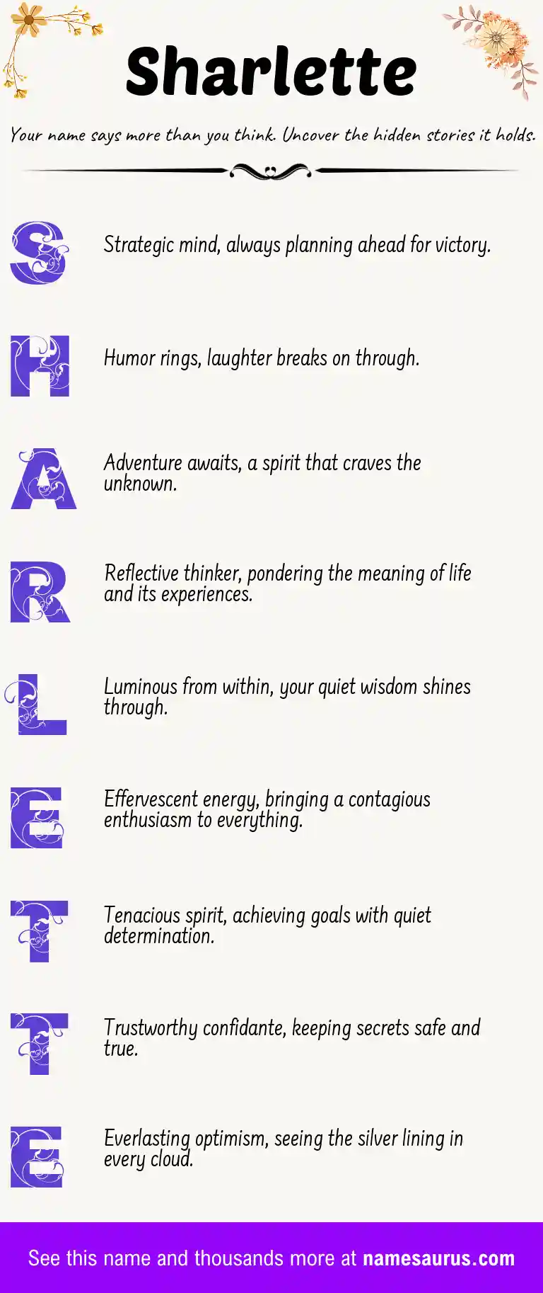 Acrostic poem about Sharlette.