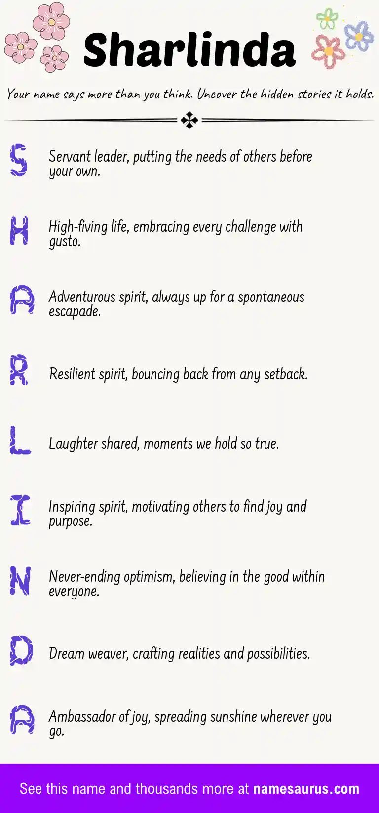 Acrostic poem about Sharlinda.