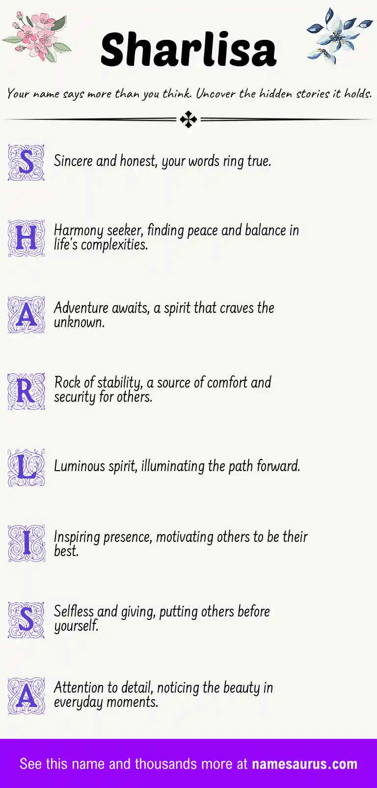Acrostic poem about Sharlisa.