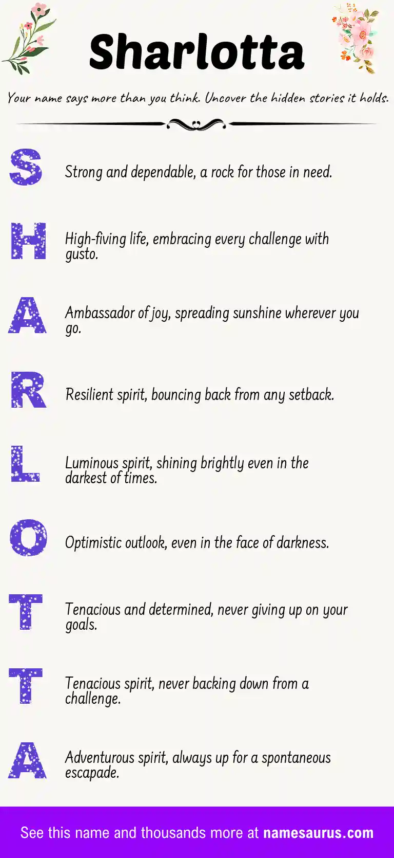 Acrostic poem about Sharlotta.