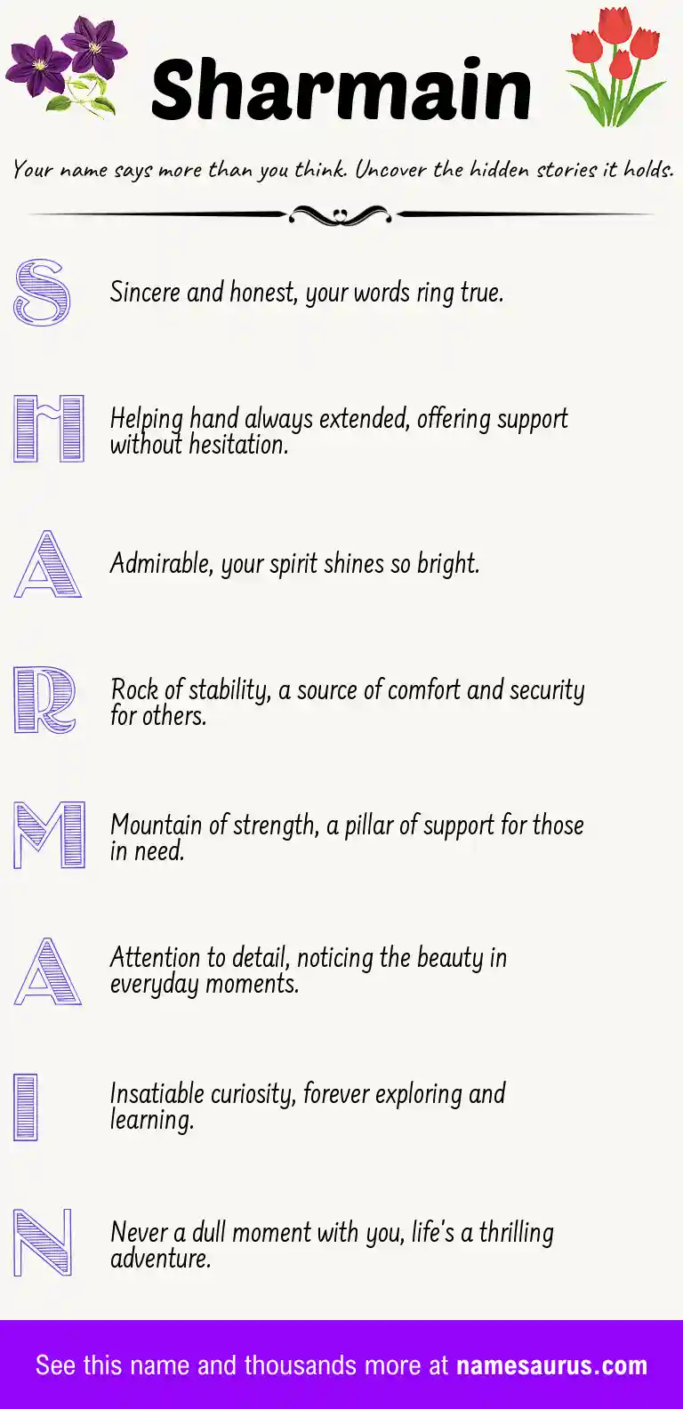 Acrostic poem about Sharmain.