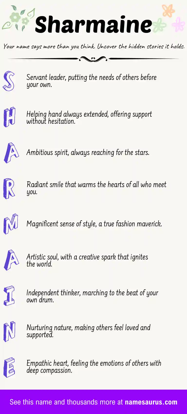 Acrostic poem about Sharmaine.