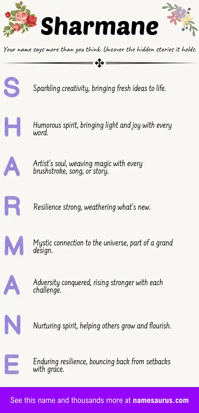 Acrostic poem about Sharmane.