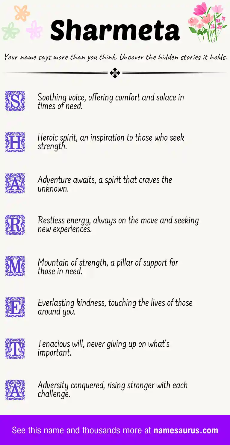 Acrostic poem about Sharmeta.