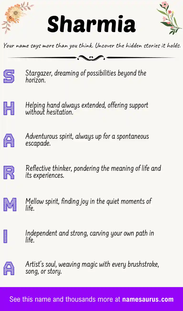 Acrostic poem about Sharmia.
