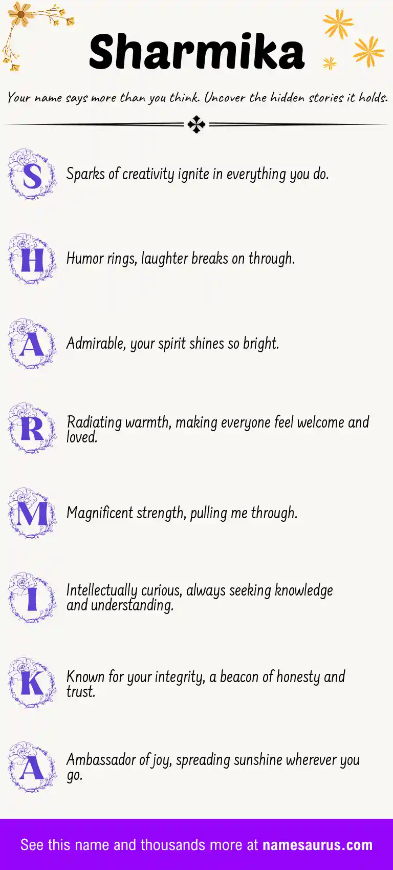 Acrostic poem about Sharmika.
