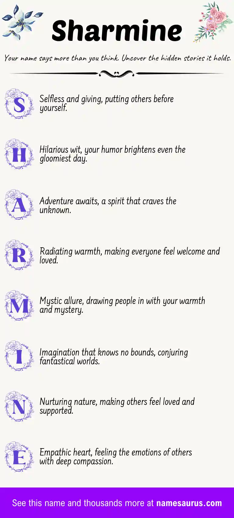 Acrostic poem about Sharmine.