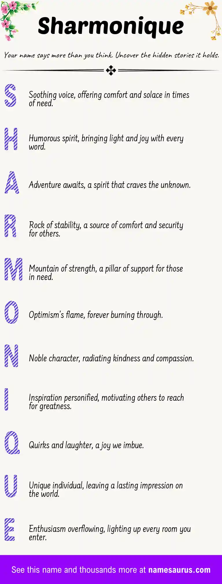 Acrostic poem about Sharmonique.