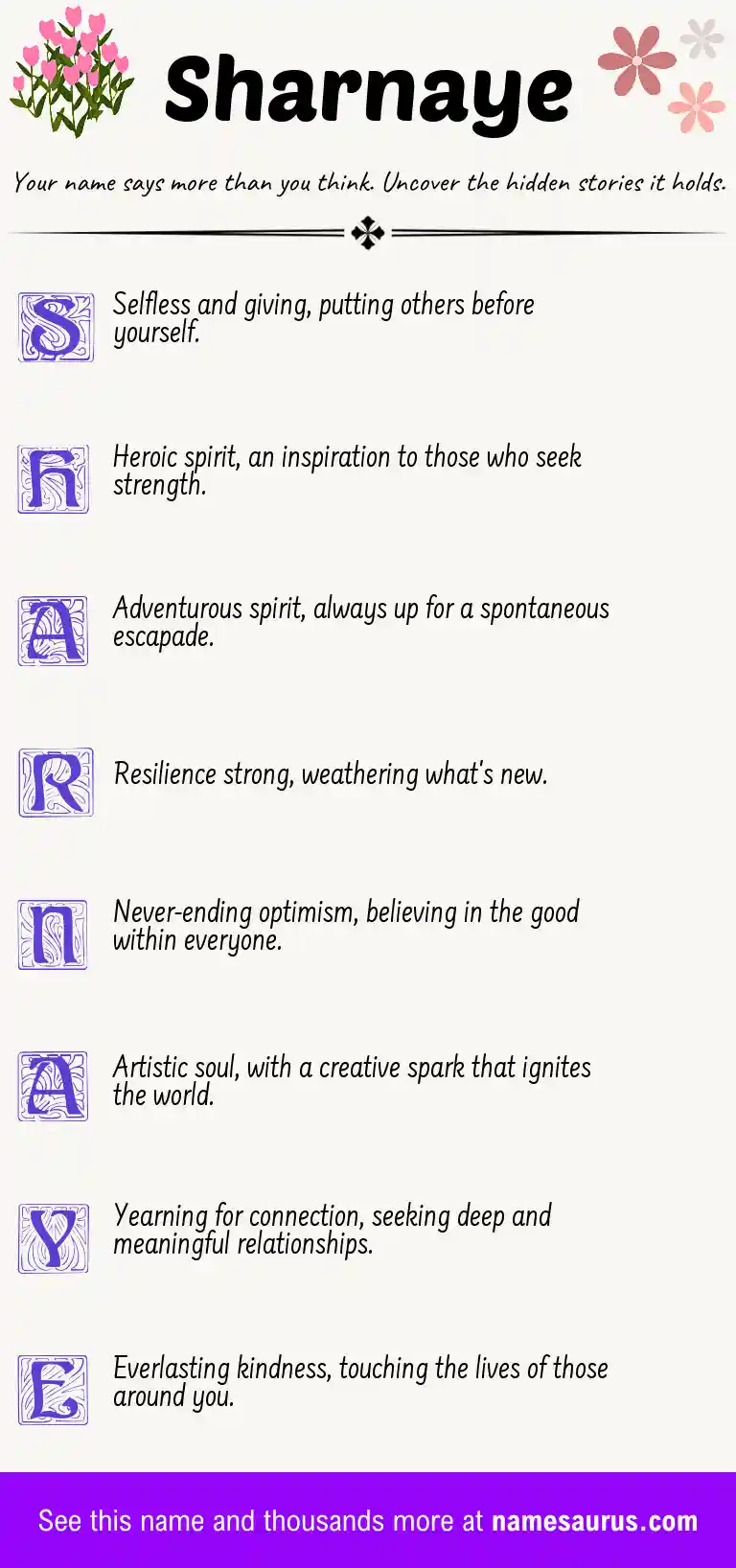 Acrostic poem about Sharnaye.