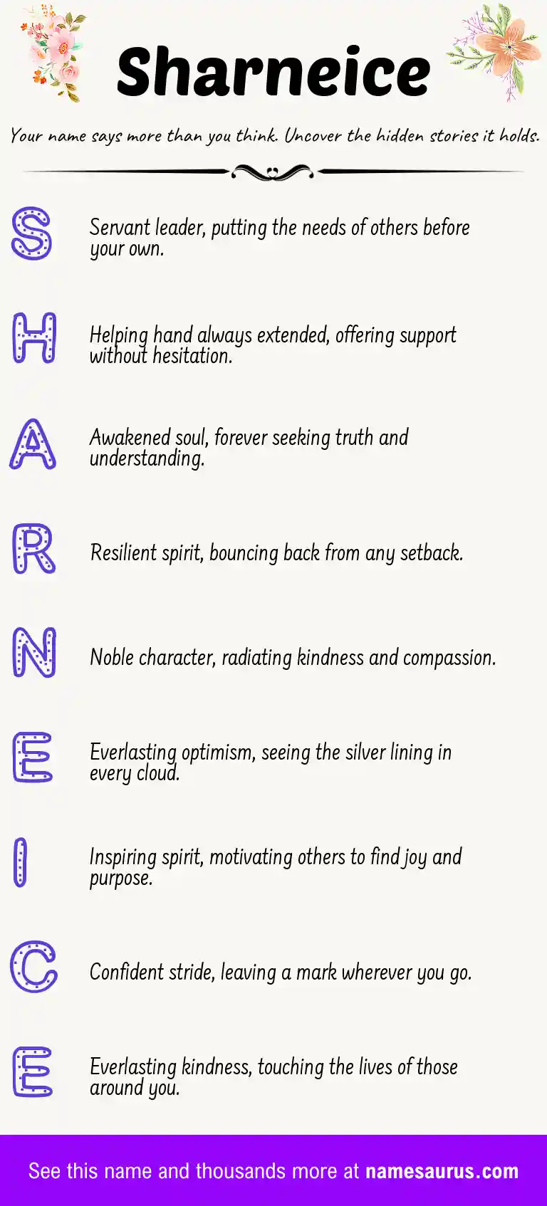 Acrostic poem about Sharneice.