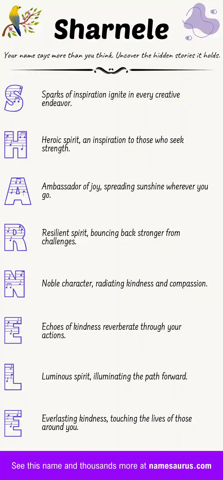 Acrostic poem about Sharnele.