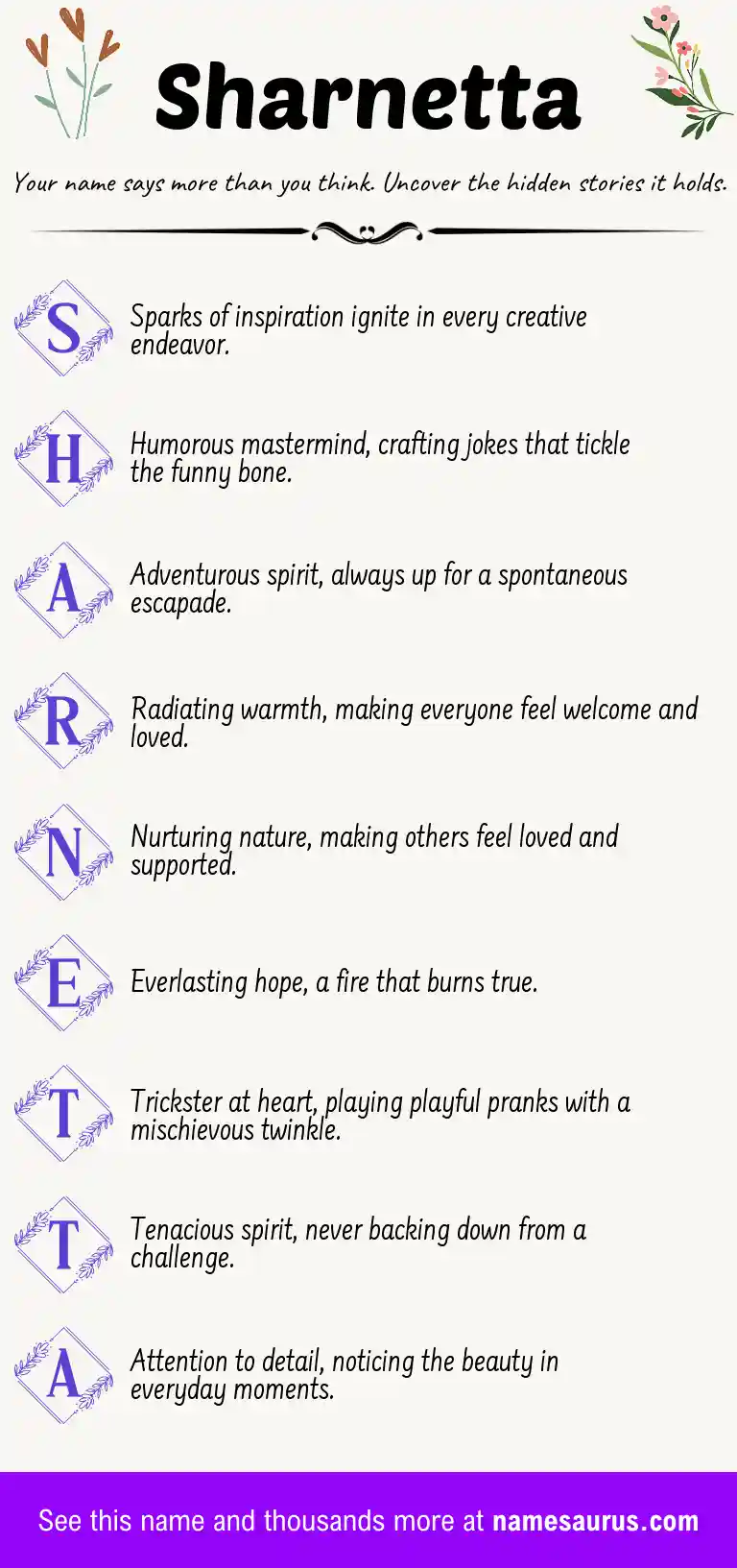 Acrostic poem about Sharnetta.