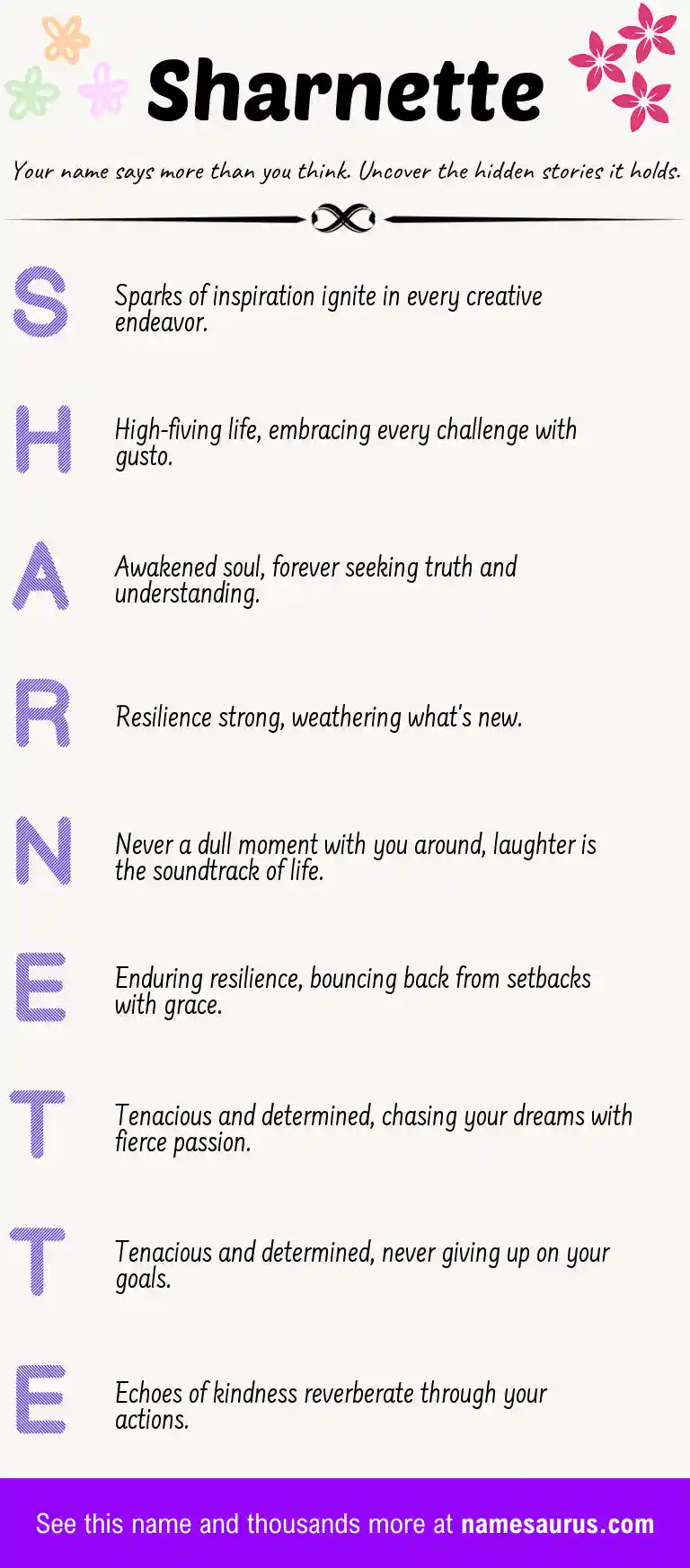 Acrostic poem about Sharnette.