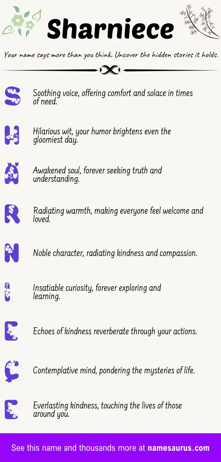 Acrostic poem about Sharniece.