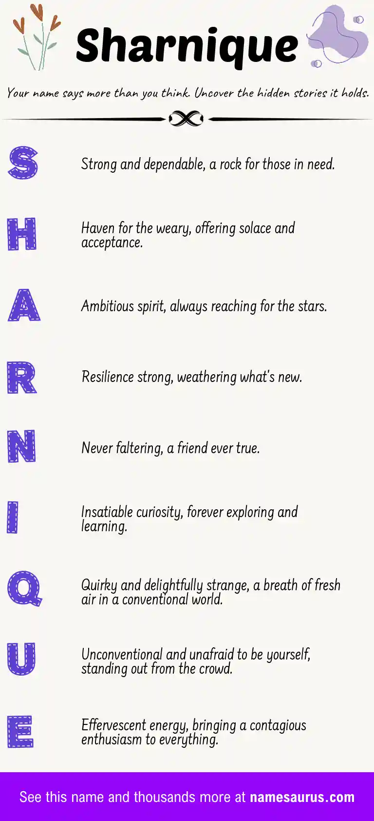Acrostic poem about Sharnique.