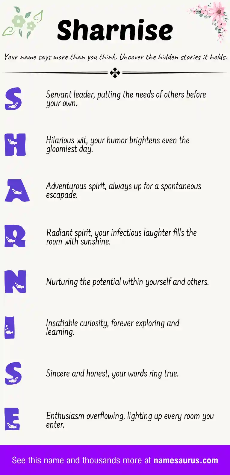 Acrostic poem about Sharnise.