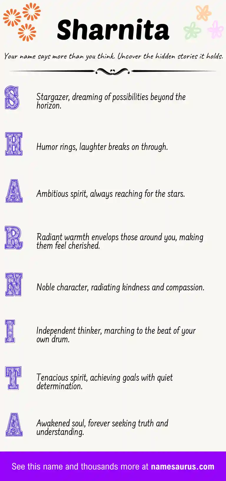 Acrostic poem about Sharnita.