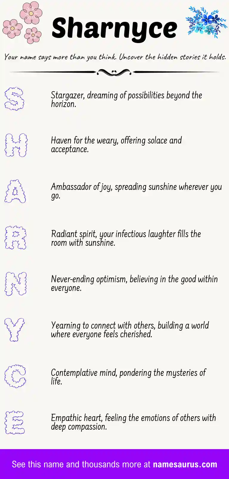 Acrostic poem about Sharnyce.